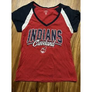 Cleveland Indians Vintage Ladies Fitted Tshirt MLB Authentic Chief Wahoo Size L
